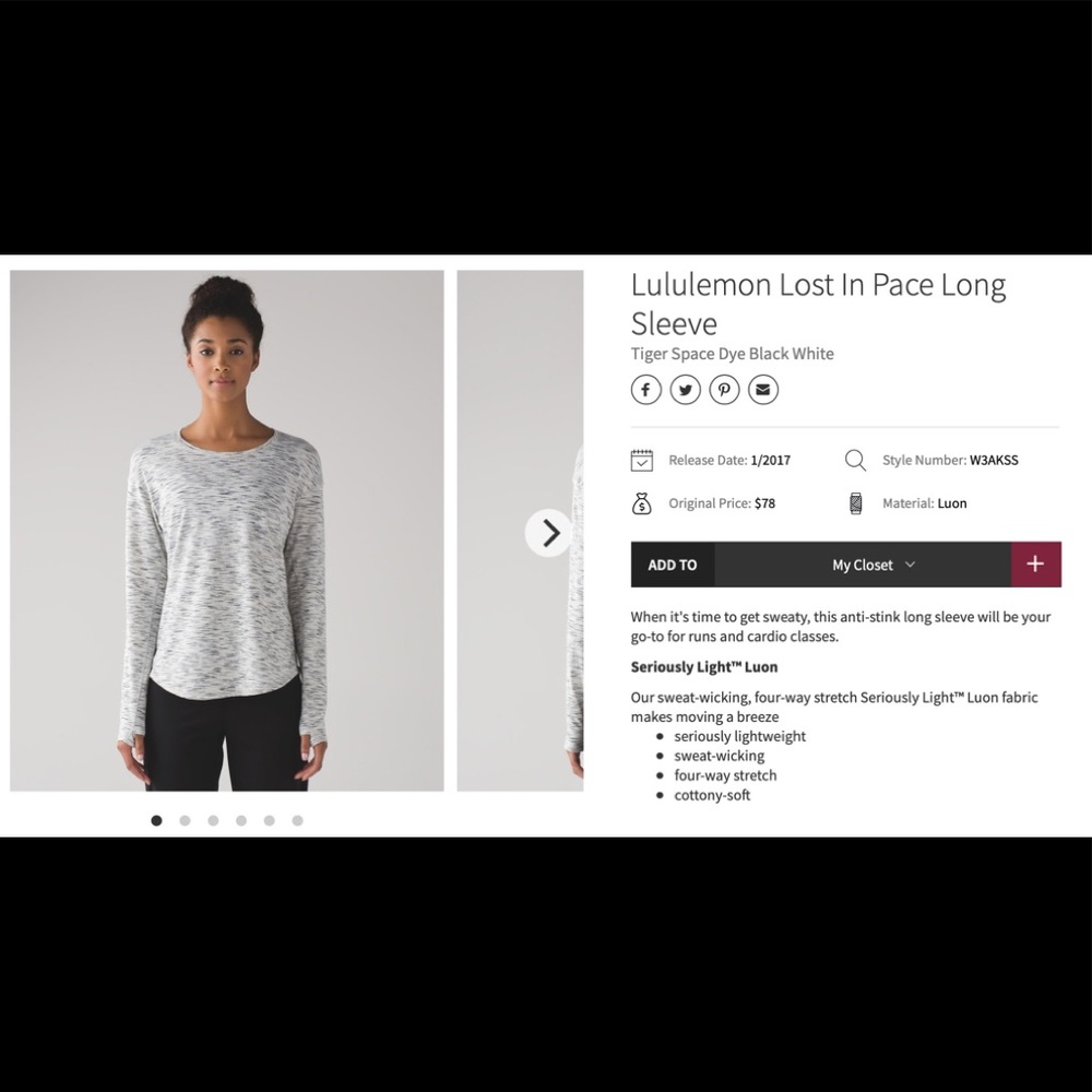 Lululemon Lost in Pace Long Sleeve - Size 6